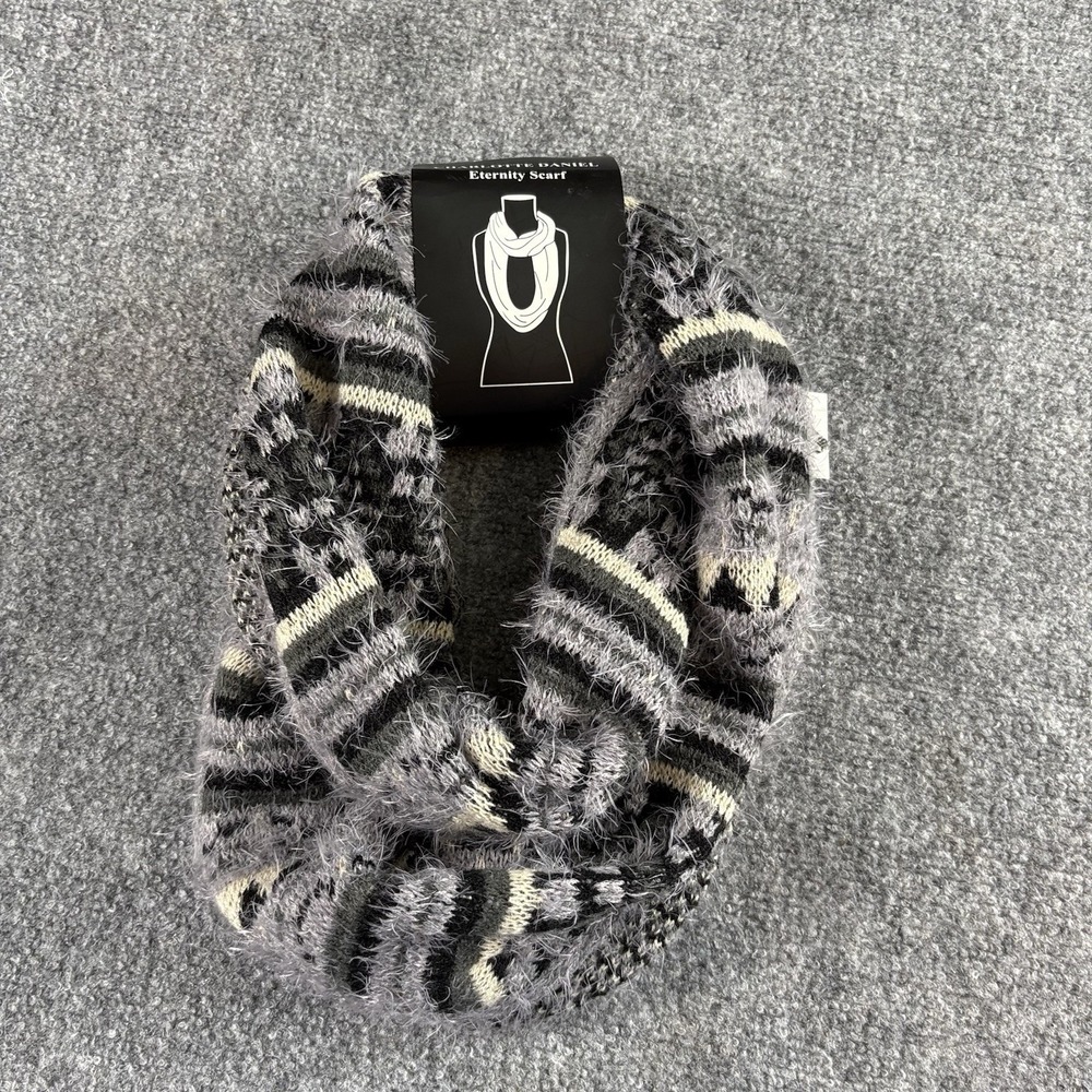 Charlotte Daniel Infinity Scarf Gray Black Eyelash Knit Soft Cozy Winter NWT
